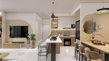 Grand Apartment, 2 Bedrooms, Balcony, City View | Private kitchen | Fridge, cookware/dishes/utensils
