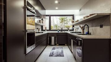 Oven, stovetop, dishwasher, coffee/tea maker