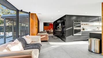 TV, fireplace, foosball