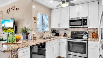 Fridge, microwave, oven, dishwasher