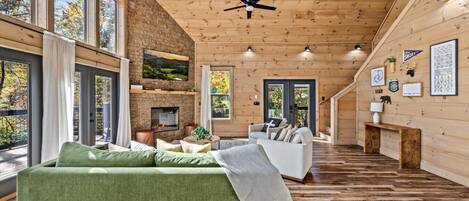 Televisión y chimenea