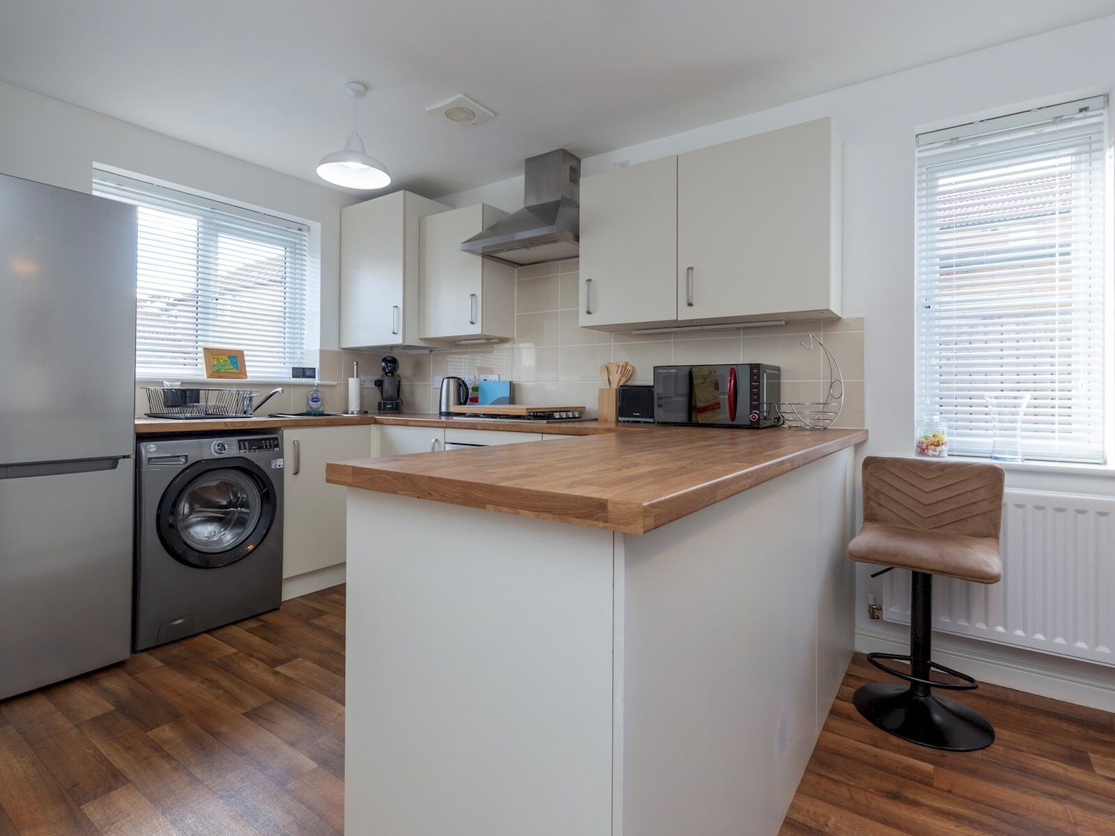 Fridge, microwave, oven, toaster