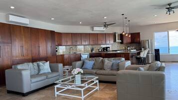 75-inch Smart TV with digital channels, heated floors