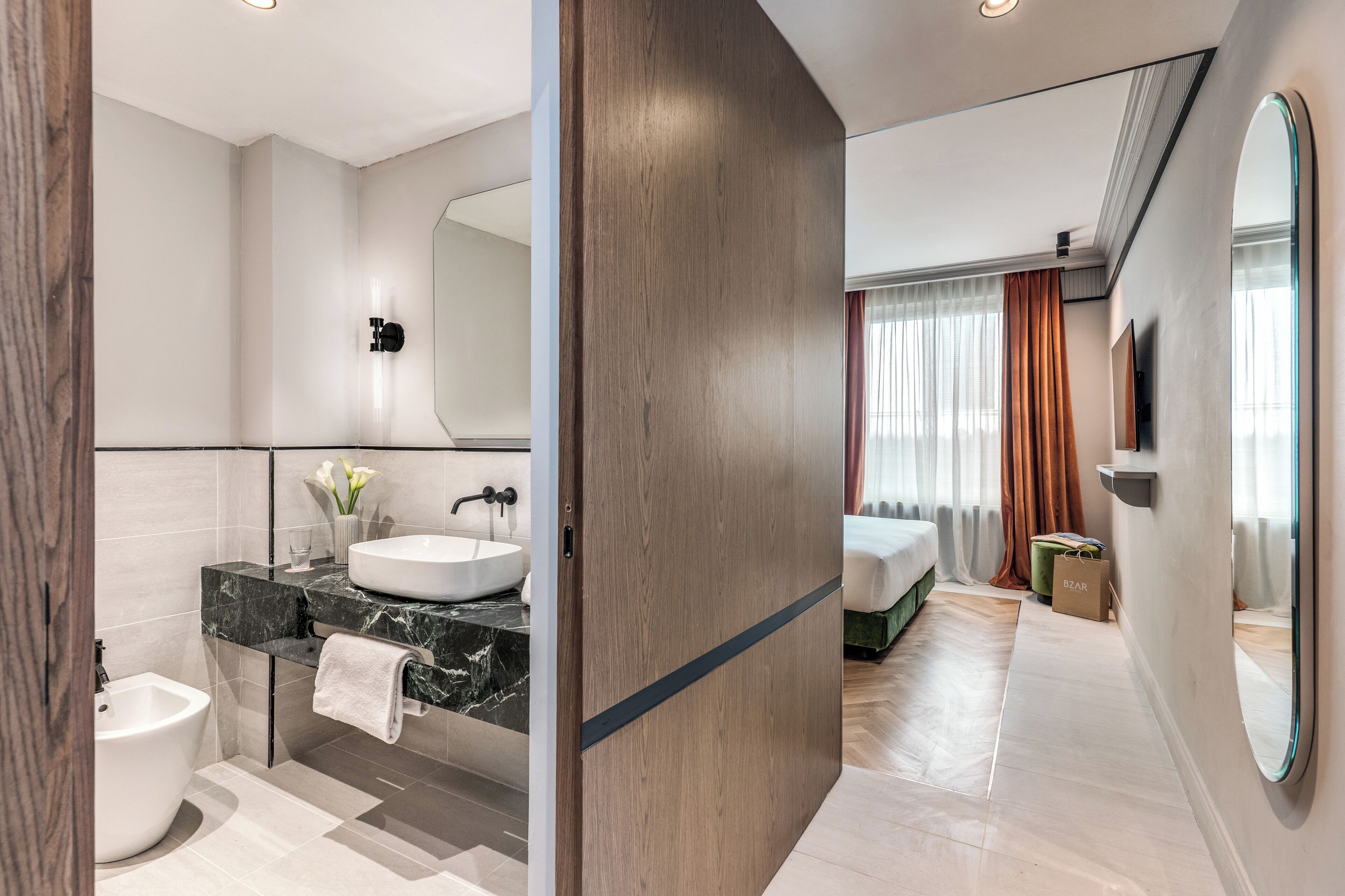 Shower, bathrobes, slippers, bidet