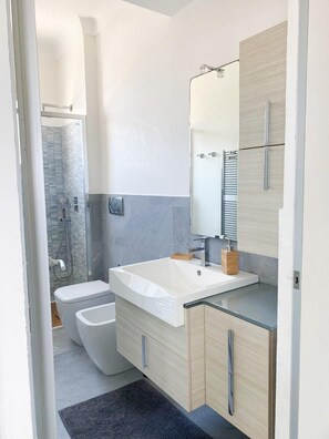 Dusche, Haartrockner, Bidet, Handtücher