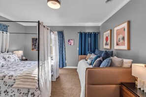 4 bedrooms, desk, iron/ironing board, travel crib