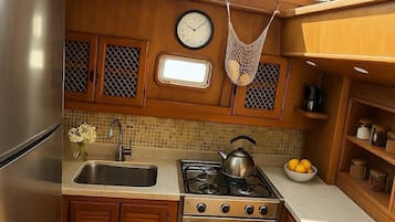 Fridge, oven, stovetop, coffee/tea maker