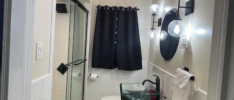 Shower, soap, toilet paper