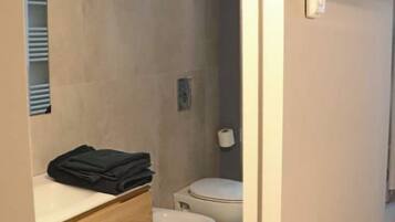 Dusche, Bidet, Handtücher, Seife