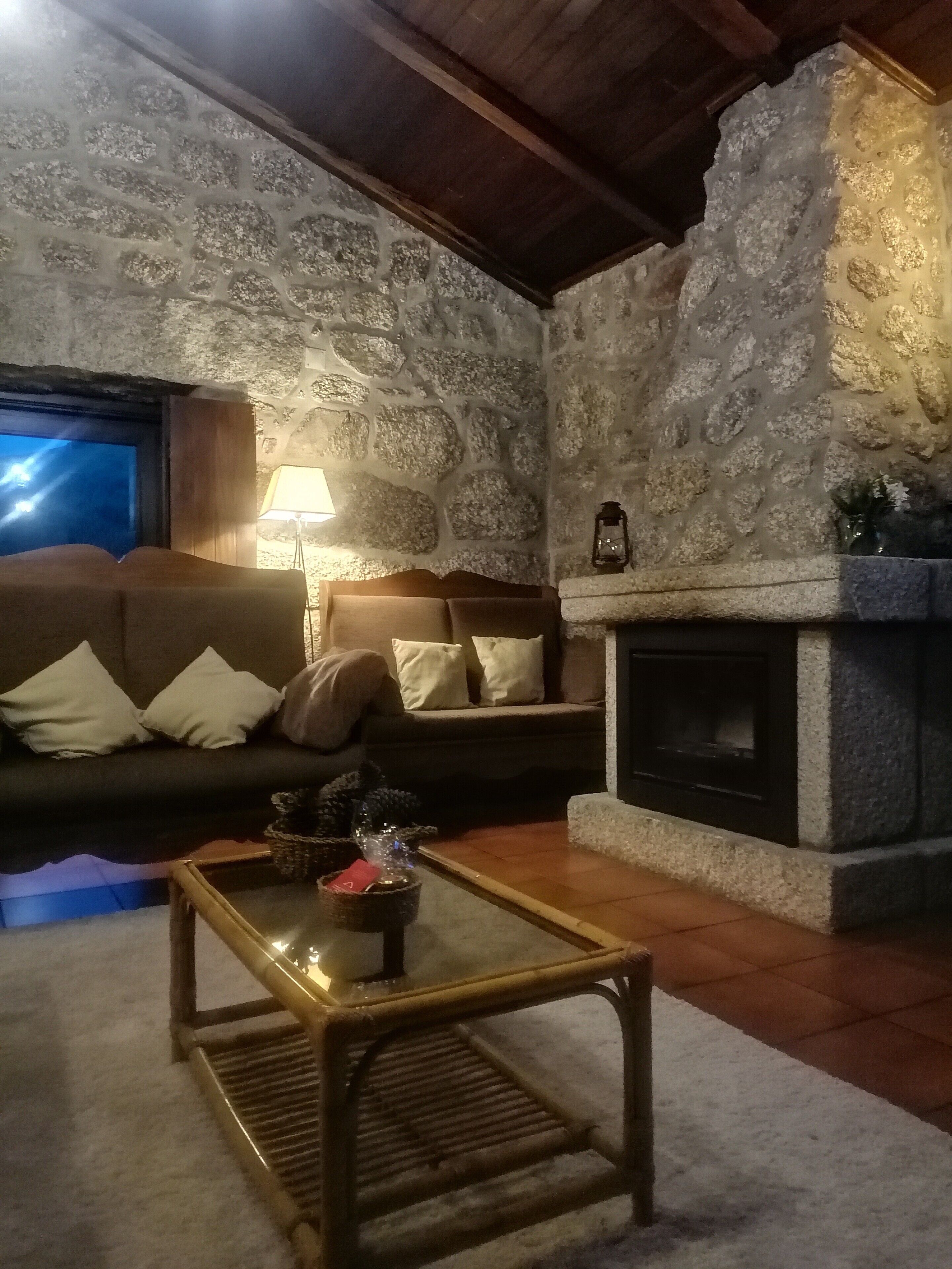 Télévision, cheminée, table de tennis de table