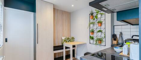 Fridge, microwave, coffee/tea maker