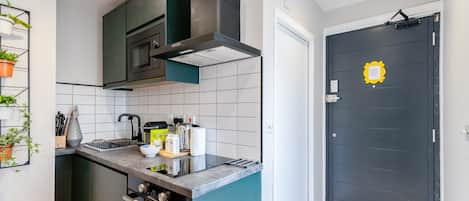 Fridge, microwave, coffee/tea maker