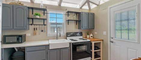 Microondas, horno y placa de cocina