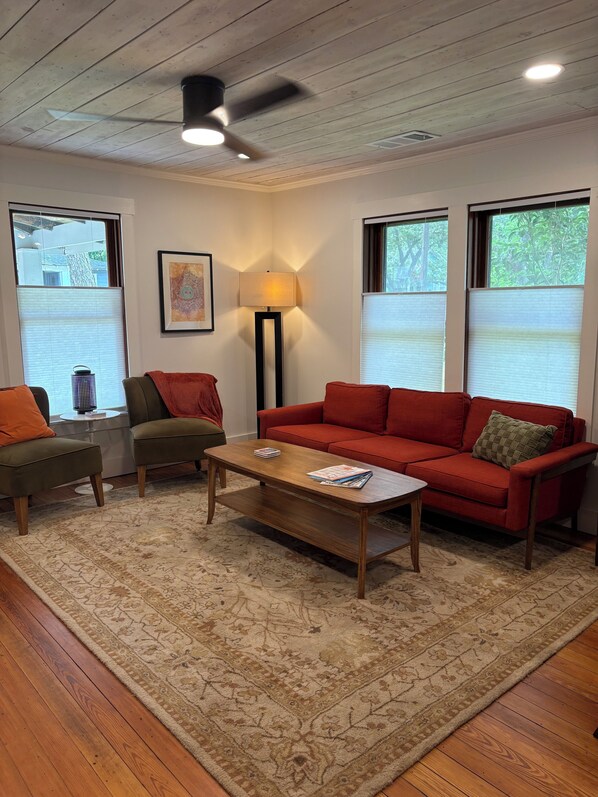 Smart TV, books, music library, stereo