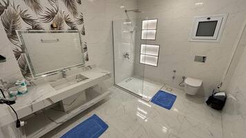 Douche, sèche-cheveux, serviettes fournies, papier toilette