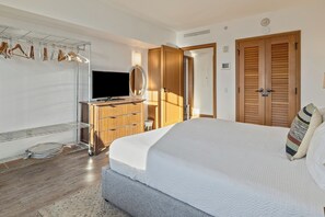 1 bedroom, desk, iron/ironing board, travel cot