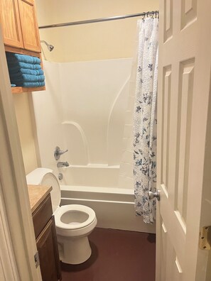 Hair dryer, towels, toilet paper