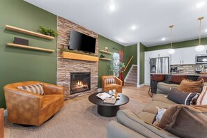 Smart TV, fireplace, video games, table football