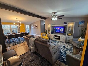 TV, fireplace, table tennis