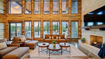 Smart TV, fireplace, video games, foosball