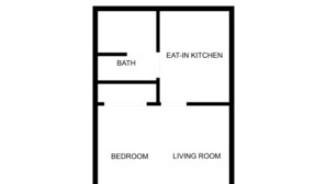 A floor plan with a living room, bedroom, bathroom, and an eat-in kitchen. - Northgate Apartment - 1 block to TAMU! (College Station)