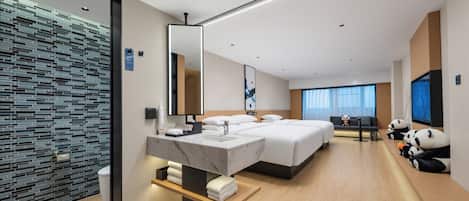 Family Room, 2 Queen Beds, City View | Soundproofing, free WiFi