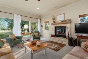 TV, fireplace
