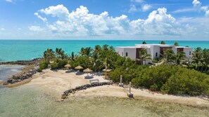 On the beach, sun-loungers, beach towels