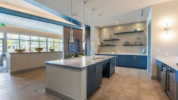 Fridge, microwave, coffee/tea maker, toaster