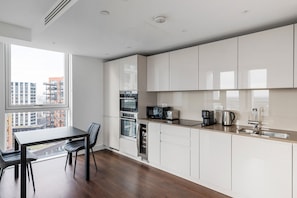 Fridge, microwave, oven, dishwasher