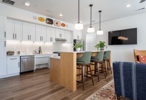 Fridge, microwave, oven, dishwasher