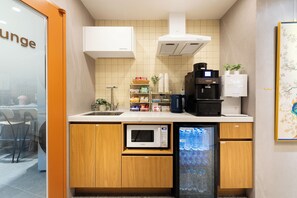 Mini-fridge, microwave, stovetop