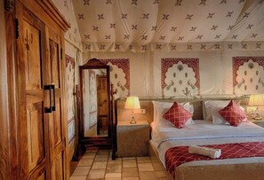 Luxury Tent, Desert view | Egyptian cotton sheets, premium bedding, down duvets, memory-foam beds