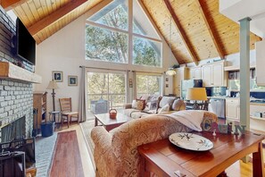 TV, fireplace, foosball