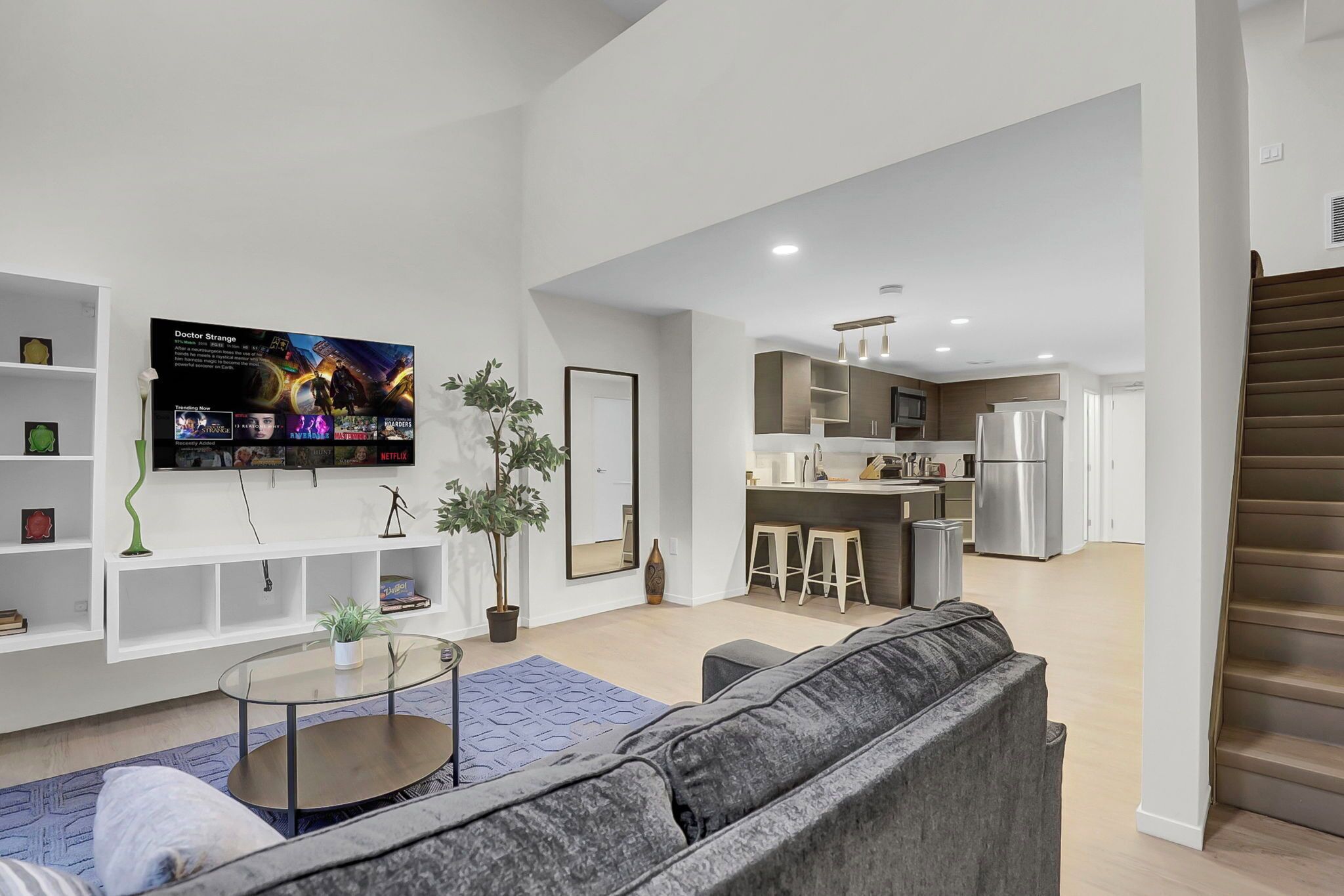 Smart TV, fireplace, foosball, table tennis