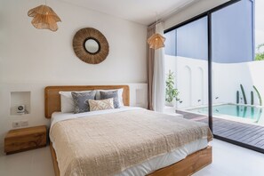 Deluxe Villa, 2 Bedrooms, Private Pool, Pool View | In-room safe, desk, laptop workspace, iron/ironing board - Ocean Castle Berawa Villa (Canggu)