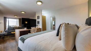 1 bedroom, desk, iron/ironing board, travel crib