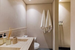 Een douche, een haardroger, handdoeken