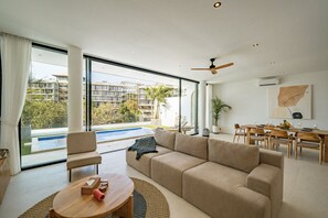 Luxury Villa, 3 Bedrooms, Pool View | Living room | 70-inch TV with cable channels - Elements B3 Villa Bingin (Pecatu)