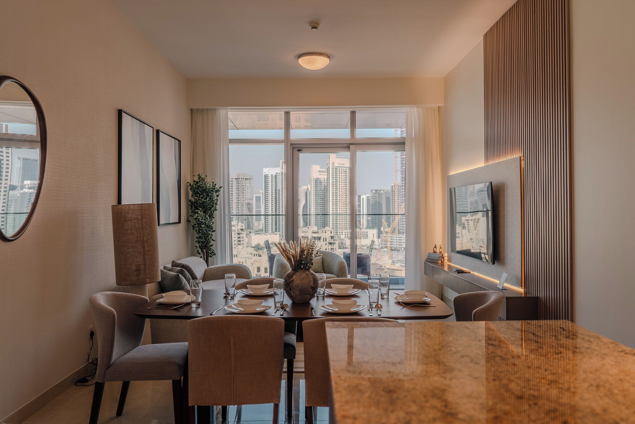 Deluxe Apartment, Balcony, City View | Living area | 55-inch Smart TV with digital channels