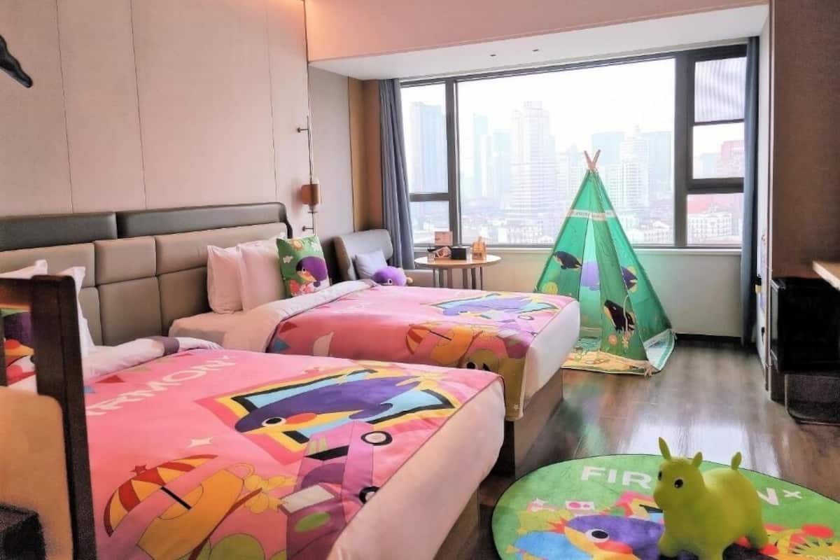 Family Twin Room, City View | Down comforters, minibar, desk, laptop workspace