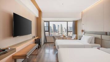 Down comforters, minibar, desk, laptop workspace