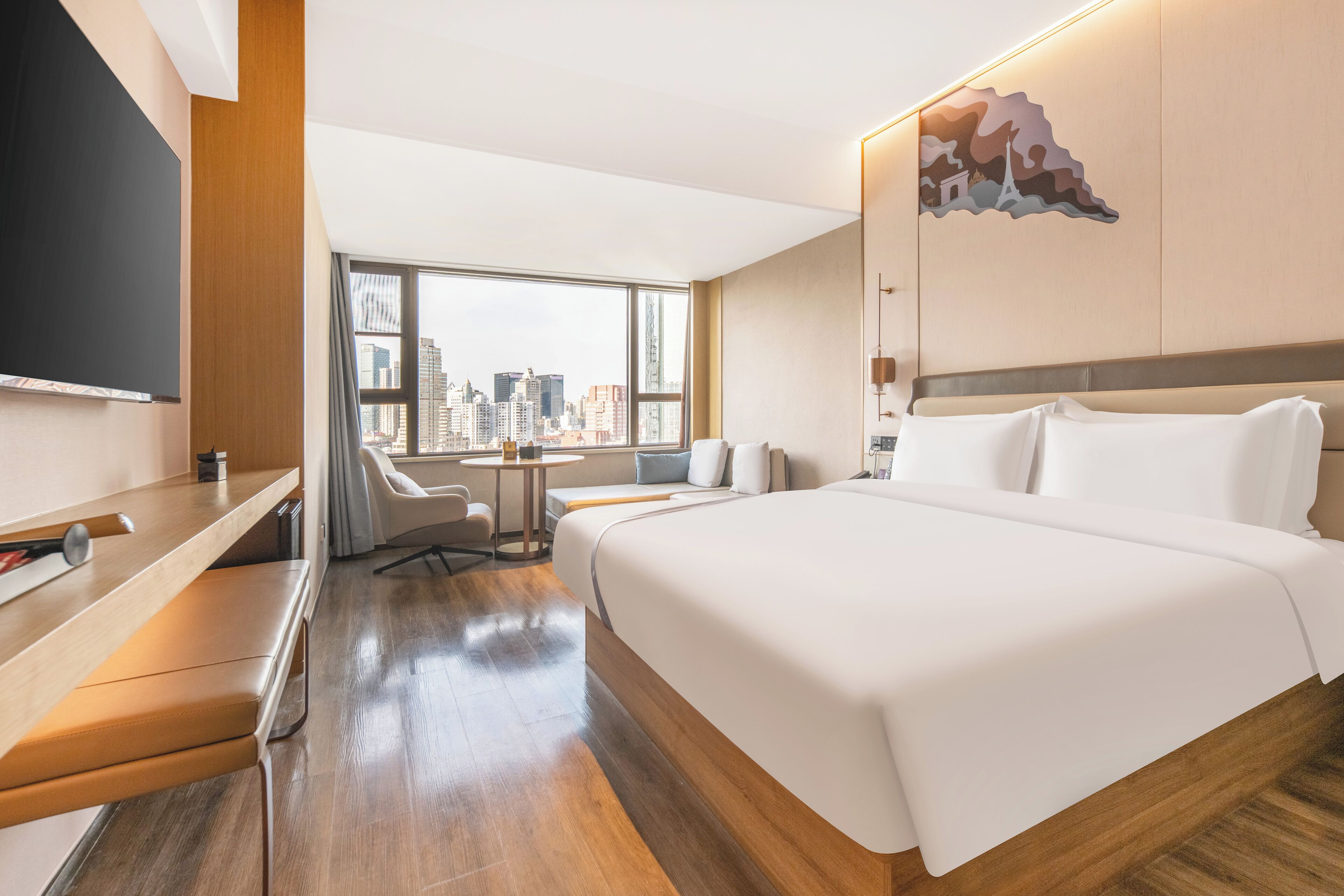 Down comforters, minibar, desk, laptop workspace