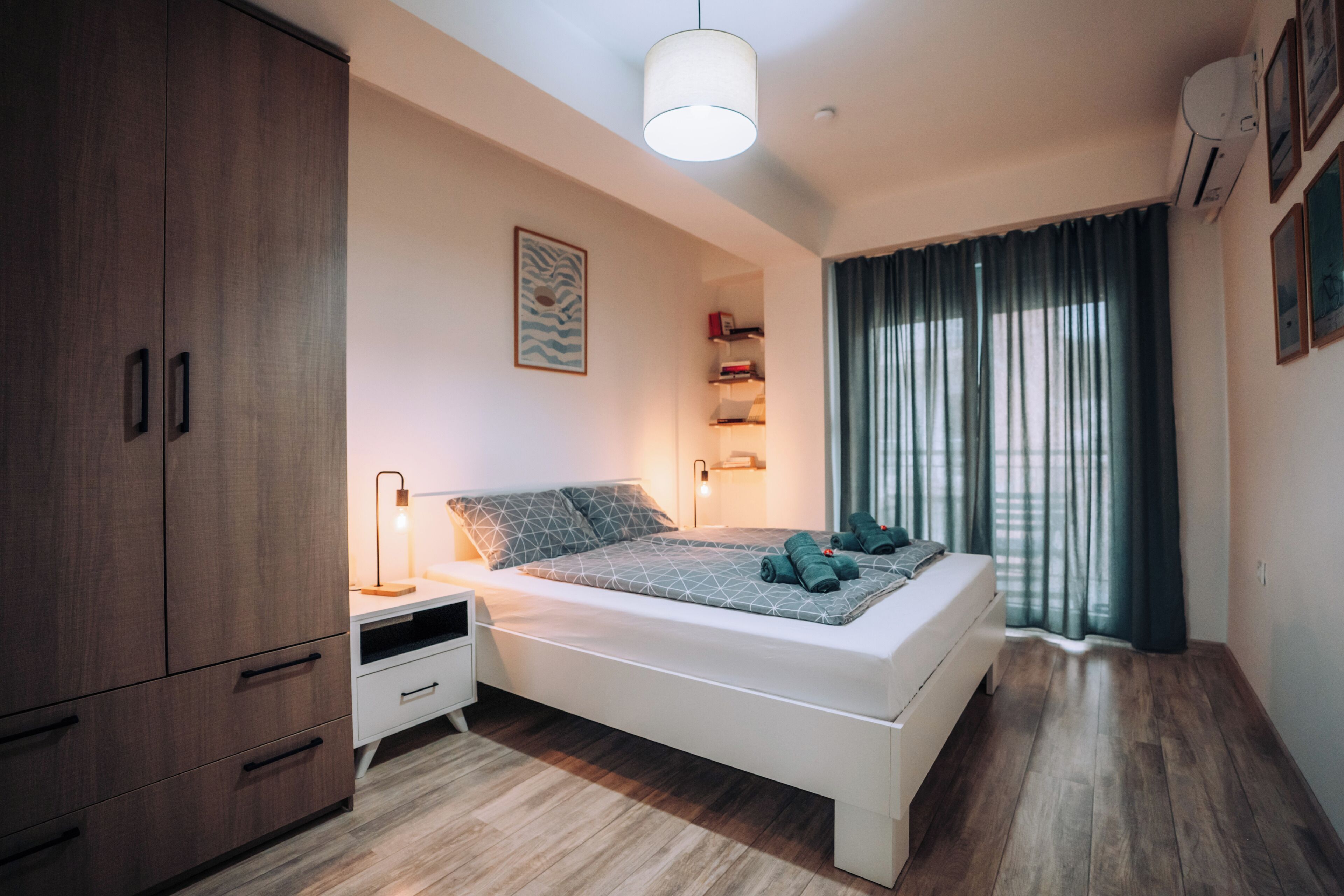 1 bedroom, desk, iron/ironing board, travel cot