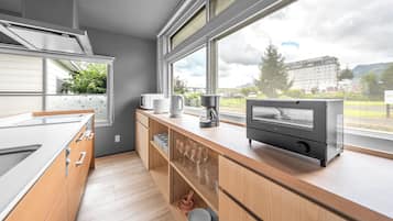 Fridge, microwave, stovetop