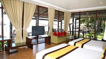 Blackout curtains, iron/ironing board