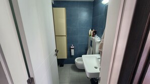 Séchoir à cheveux, savon, papier de toilette