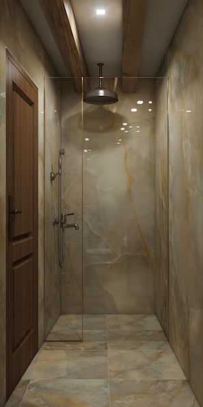 Secador de cabelo, toalhas de banho, sabonete, shampoo