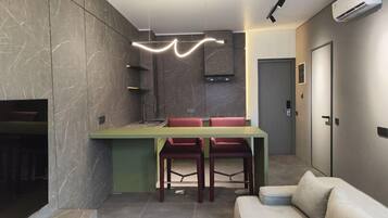 Standard Apartment, Balcony, City View | Private kitchen | Mini-fridge, microwave, oven, cookware/dishes/utensils