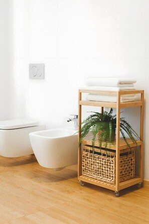 Douche, séchoir à cheveux, serviettes fournies